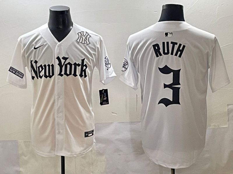 Men 2025 New York Yankees 3 Ruth White Five generations Joint Name Nike MLB Jersey style 43